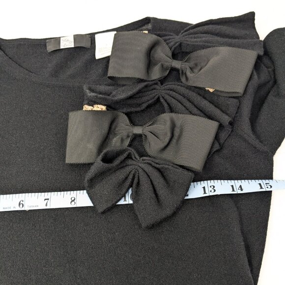 Saks Fifth Ave Cashmere Silk Sweater Womens Small Black with Bows Rosette - Picture 11 of 16